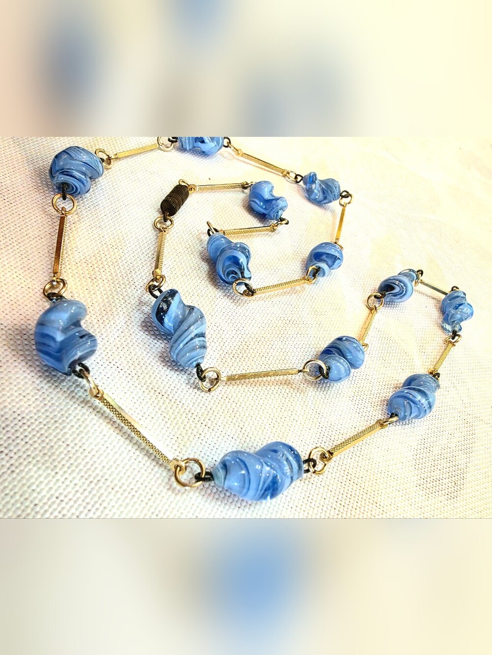 Vintage Czech Glass and Brass Deco Necklace